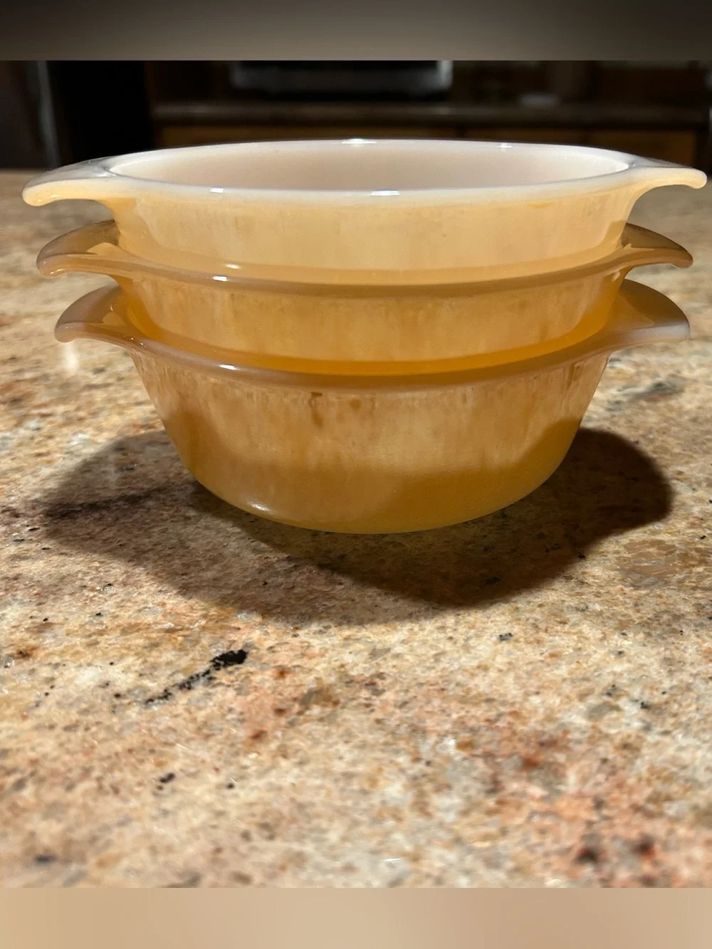 Anchor Hocking Fire King #472 Peach iridescent Lusterware 12oz Bake Set of (3)